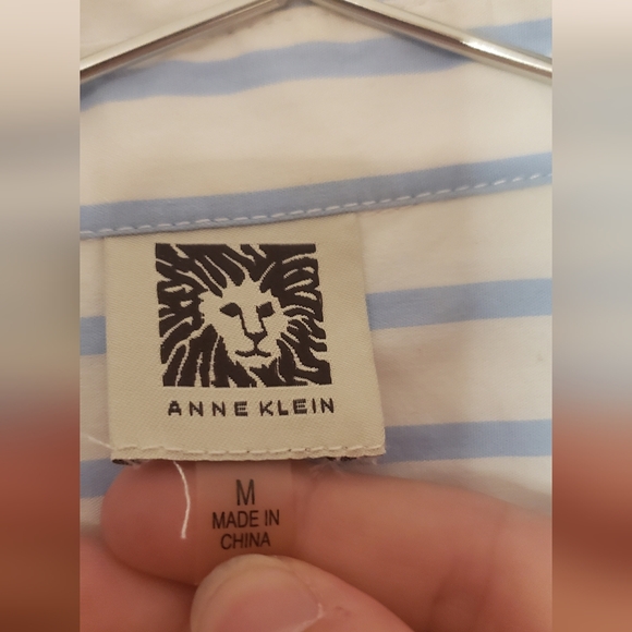 Blue and White Striped Button-Up Shirt With Pleated Cuffs 🤍 - Picture 3 of 9